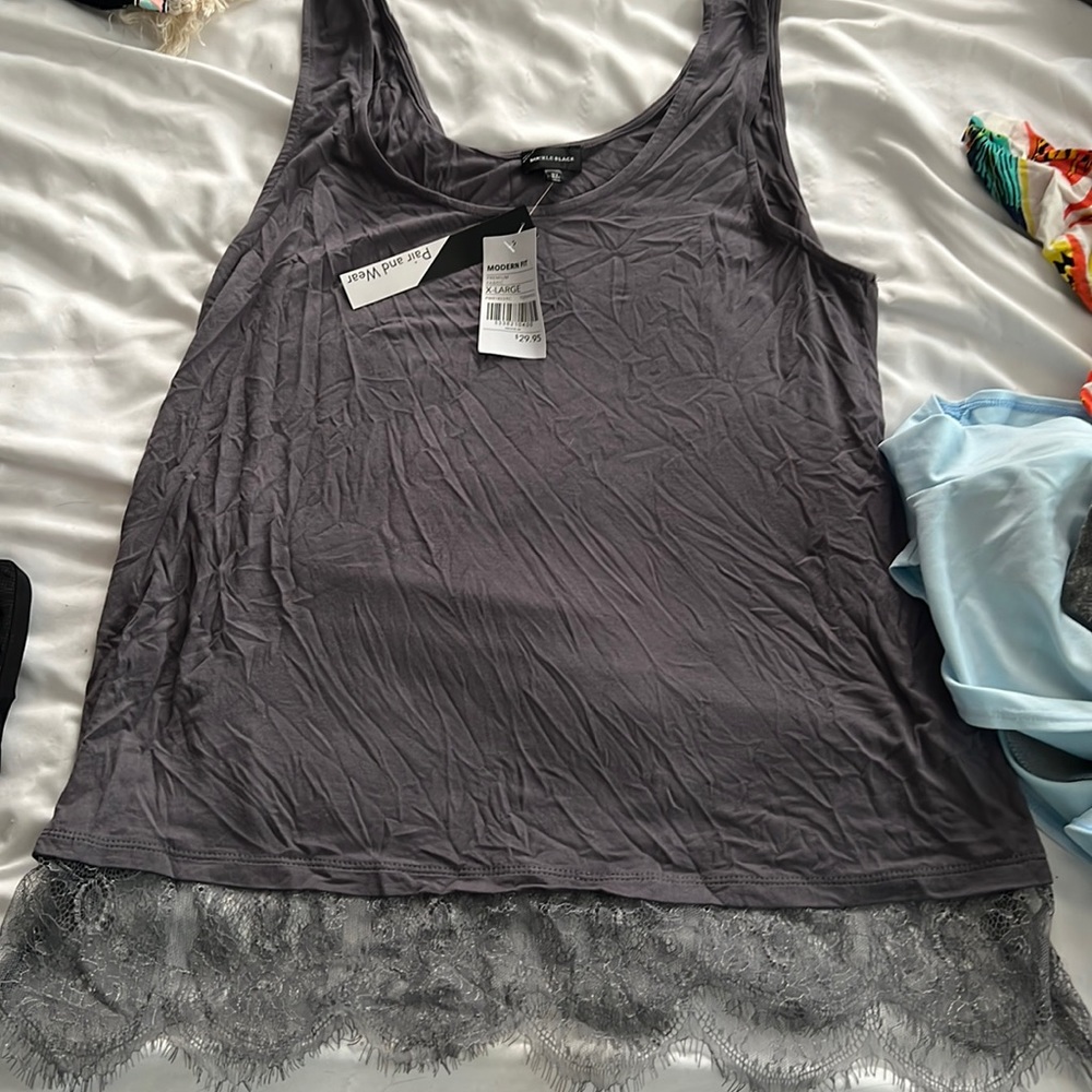 Lace bottom, gray, Cami tank top with tags brand new